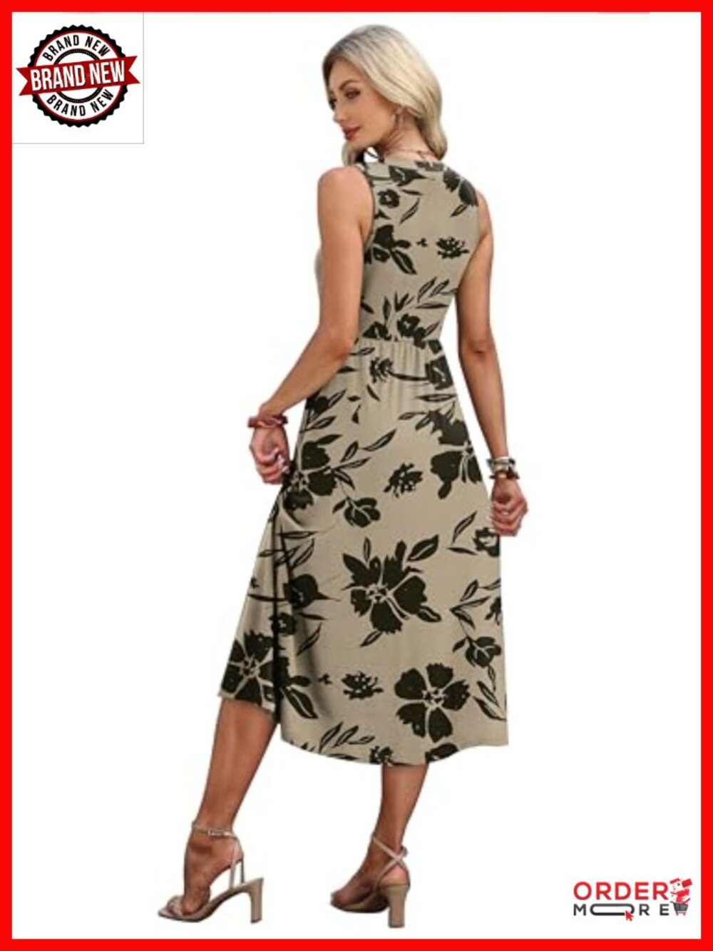 V Neck Button Up Midi Dress with Pockets and Side Slit - Picture 4 of 6